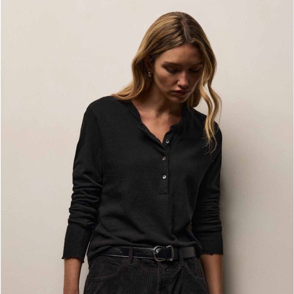 Standard James Perse Black Henley Long Sleeve Shirt Minimalist Women's 3 / Large